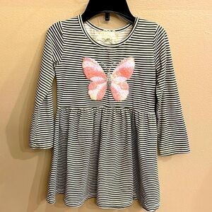 BTWEEN girl TODDLERS dress striped with SEQUINS pink butterfly 4T poly spandex.